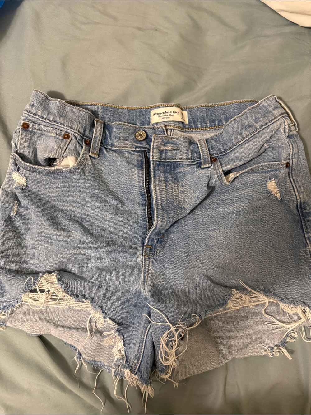 Abercrombie & Fitch Light Wash Distressed Denim Cutoff Shorts